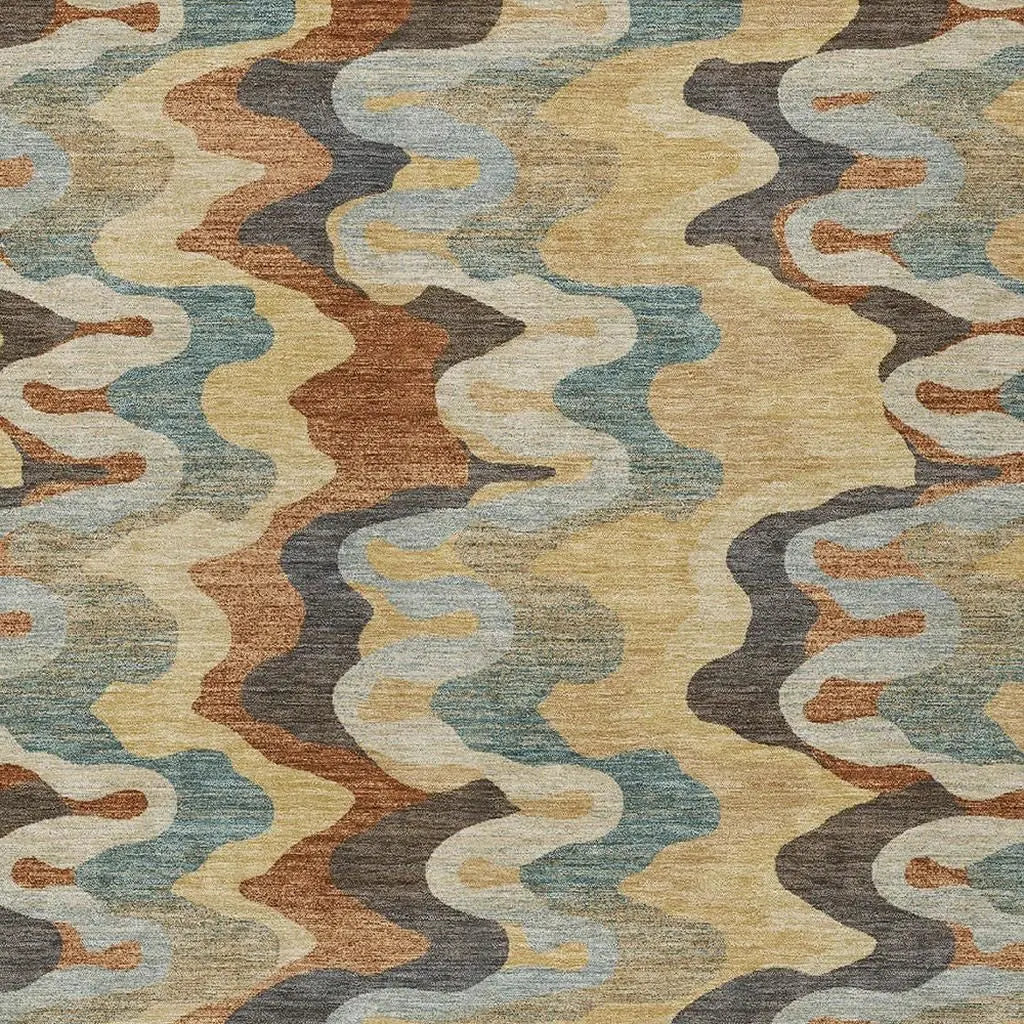 10' X 14' Gold And Wheat Abstract Washable Indoor Outdoor Area Rug Homeroots Outdoor