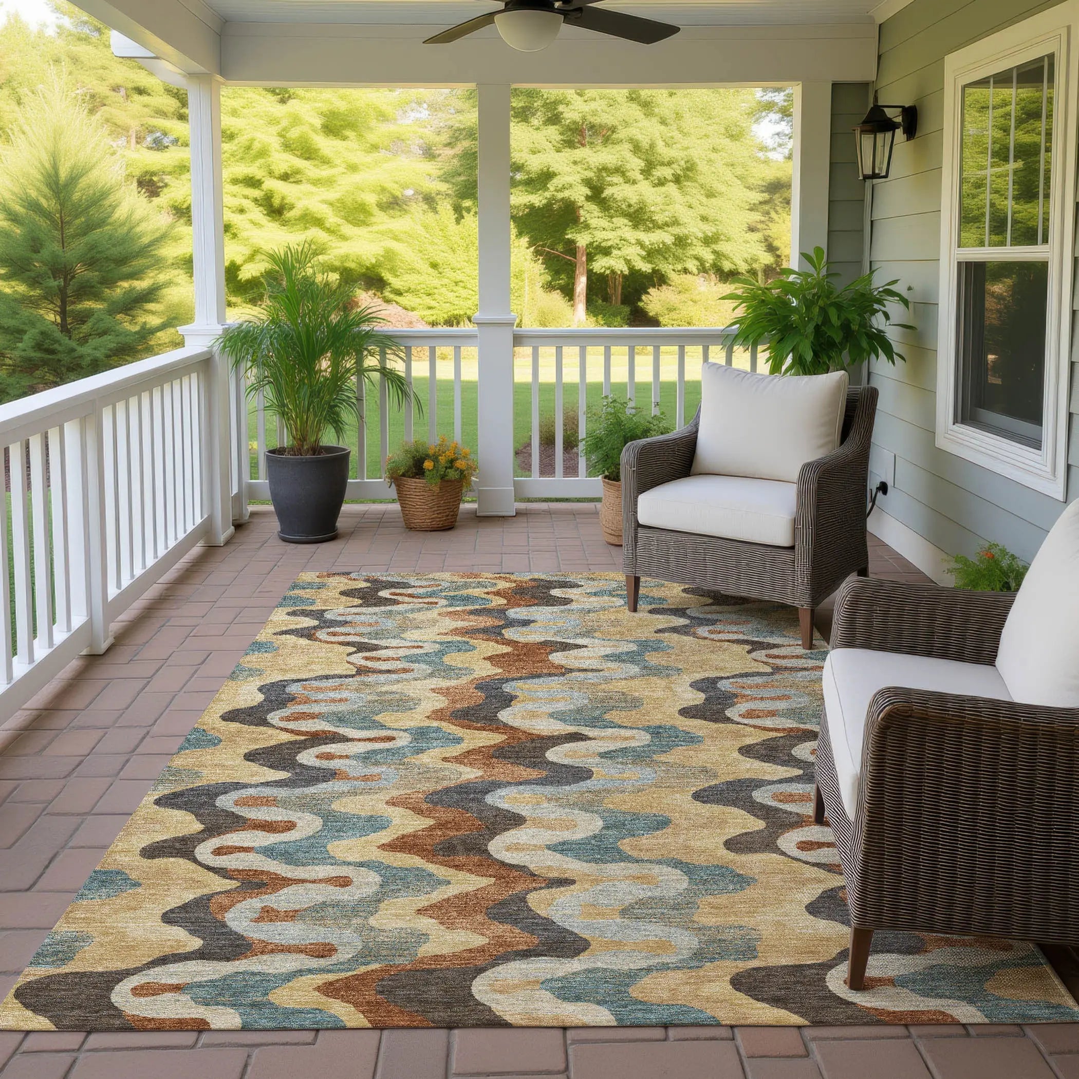 10' X 14' Gold And Wheat Abstract Washable Indoor Outdoor Area Rug Homeroots Outdoor