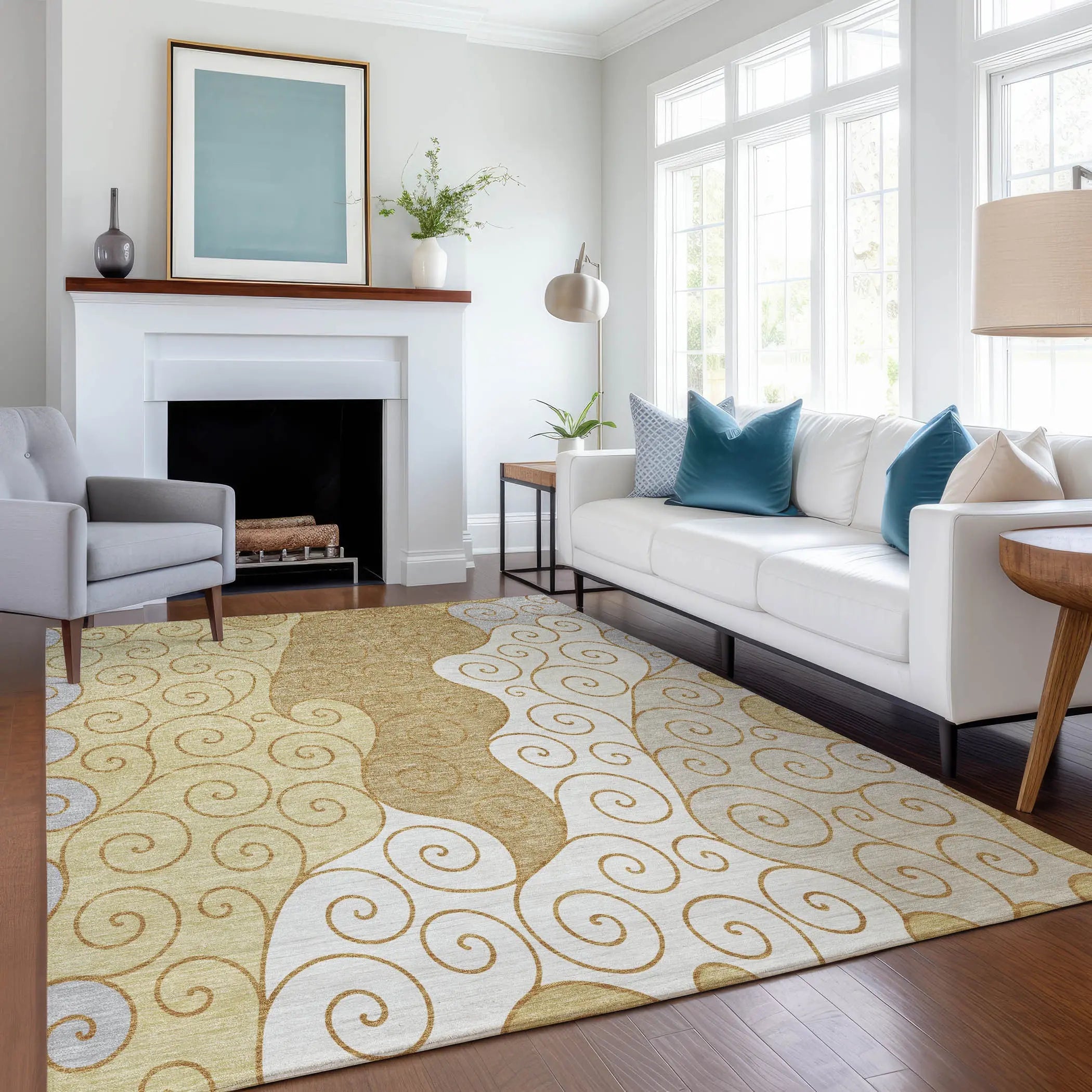 10' X 14' Gold And Wheat Abstract Washable Indoor Outdoor Area Rug Homeroots Outdoor