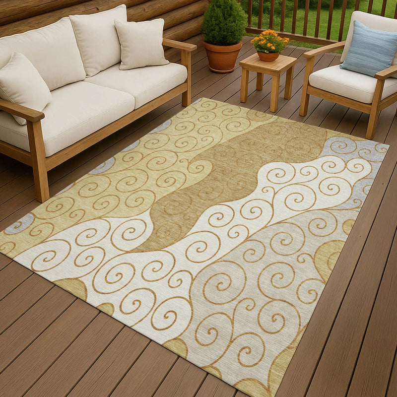 10' X 14' Gold And Wheat Abstract Washable Indoor Outdoor Area Rug Homeroots Outdoor