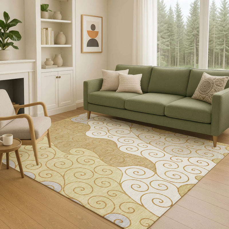 10' X 14' Gold And Wheat Abstract Washable Indoor Outdoor Area Rug Homeroots Outdoor