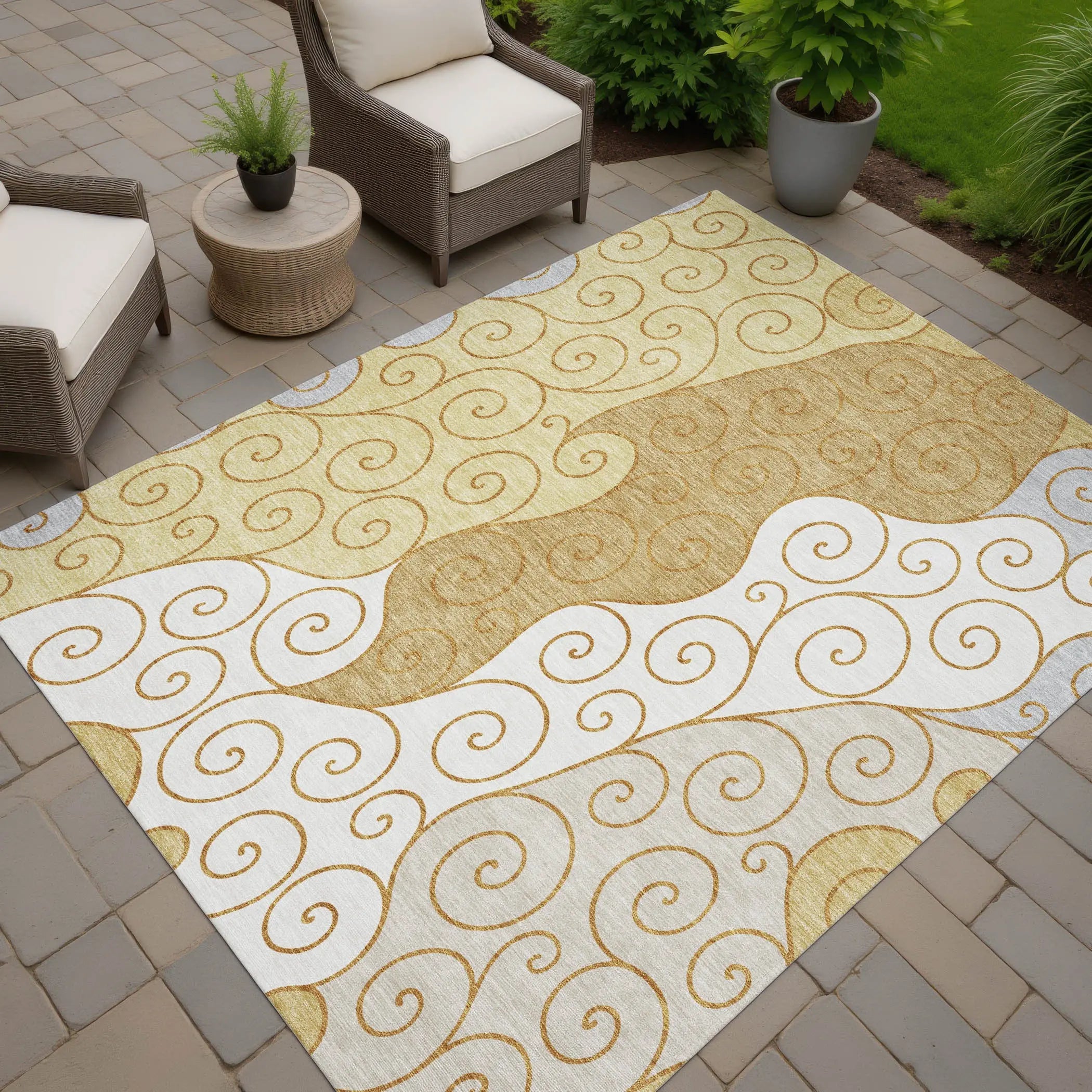 10' X 14' Gold And Wheat Abstract Washable Indoor Outdoor Area Rug Homeroots Outdoor