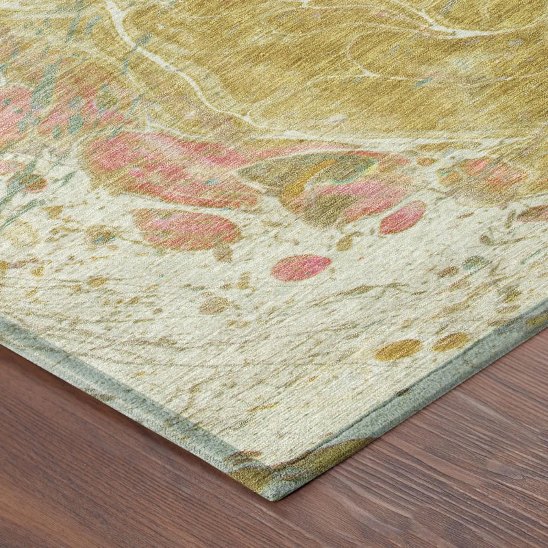 10' X 14' Gold And Wheat Abstract Washable Indoor Outdoor Area Rug Homeroots Outdoor