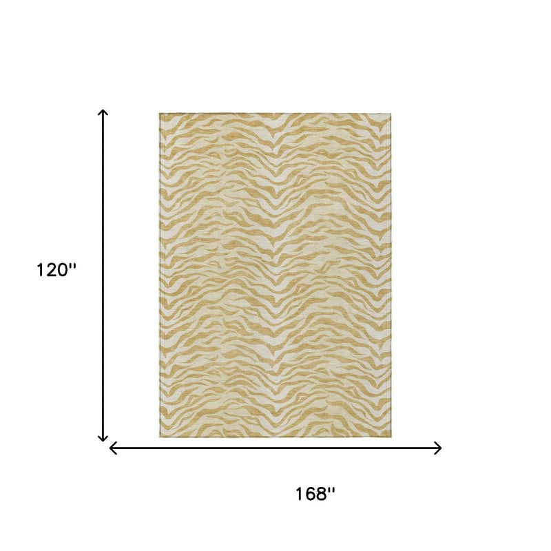 10' X 14' Gold And Wheat Animal Print Washable Indoor Outdoor Area Rug Homeroots Outdoor