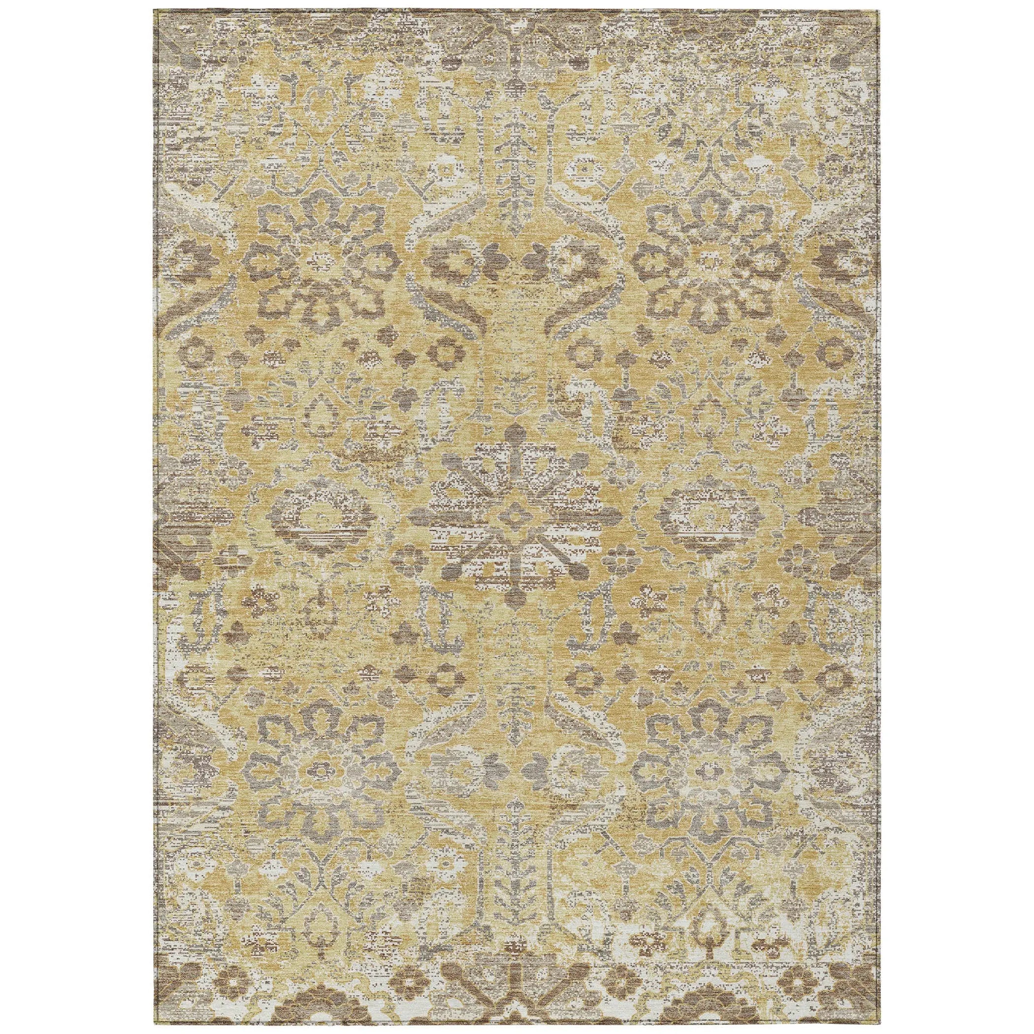 10' X 14' Gold And Wheat Damask Washable Indoor Outdoor Area Rug Homeroots Outdoor