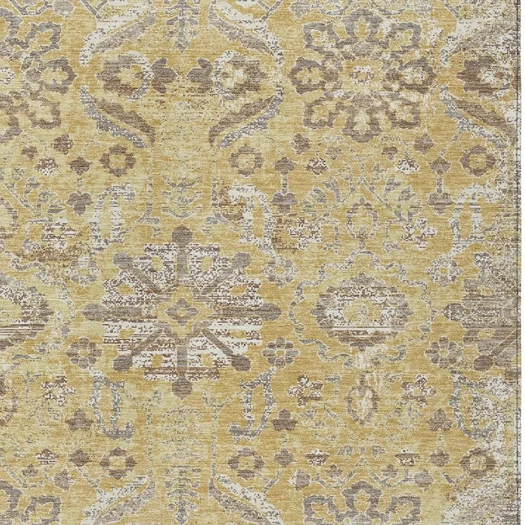 10' X 14' Gold And Wheat Damask Washable Indoor Outdoor Area Rug Homeroots Outdoor