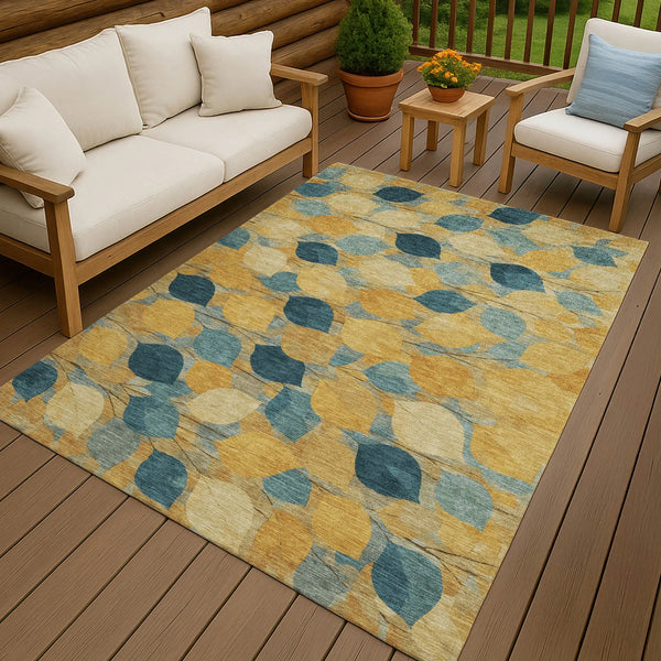 10' X 14' Gold And Wheat Floral Washable Indoor Outdoor Area Rug Homeroots Outdoor