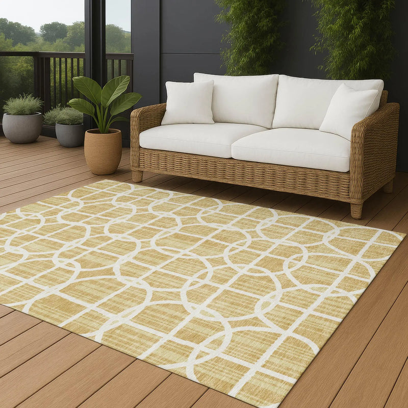 10' X 14' Gold And Wheat Geometric Washable Indoor Outdoor Area Rug Homeroots Outdoor