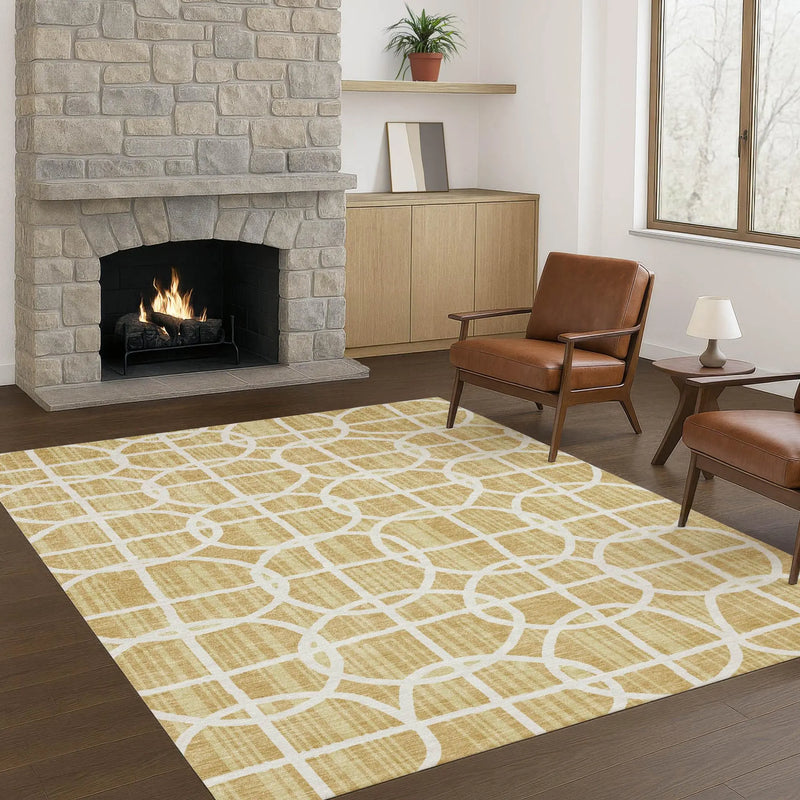 10' X 14' Gold And Wheat Geometric Washable Indoor Outdoor Area Rug Homeroots Outdoor