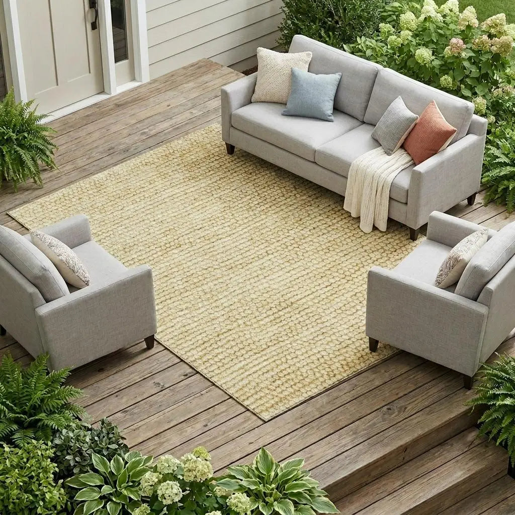10' X 14' Gold And Wheat Striped Washable Indoor Outdoor Area Rug Homeroots Outdoor