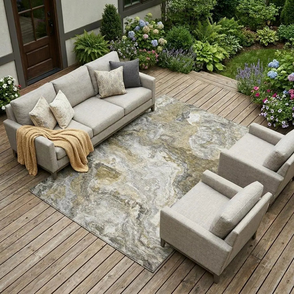 10' X 14' Granite Gray And Gray Abstract Washable Indoor Outdoor Area Rug Homeroots Outdoor