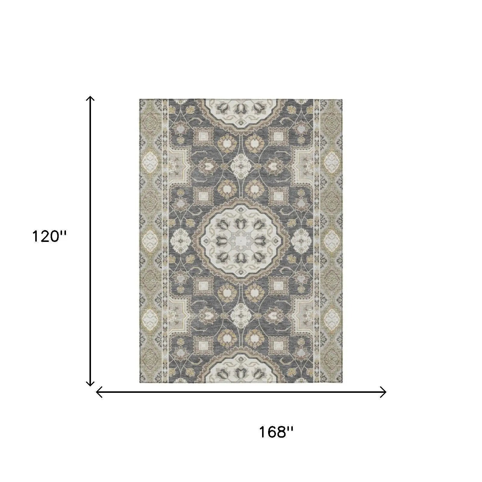 10' X 14' Graphite And Gray Floral Medallion Washable Indoor Outdoor Area Rug Homeroots Outdoor