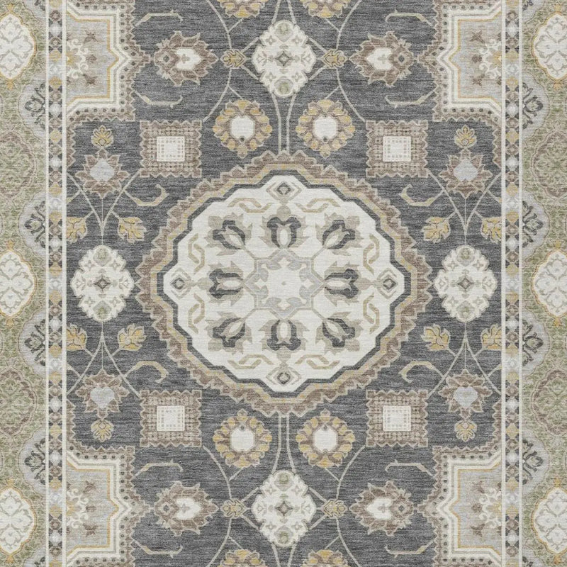 10' X 14' Graphite And Gray Floral Medallion Washable Indoor Outdoor Area Rug Homeroots Outdoor