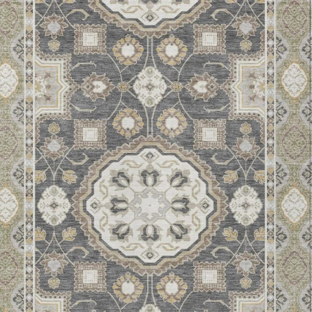10' X 14' Graphite And Gray Floral Medallion Washable Indoor Outdoor Area Rug Homeroots Outdoor
