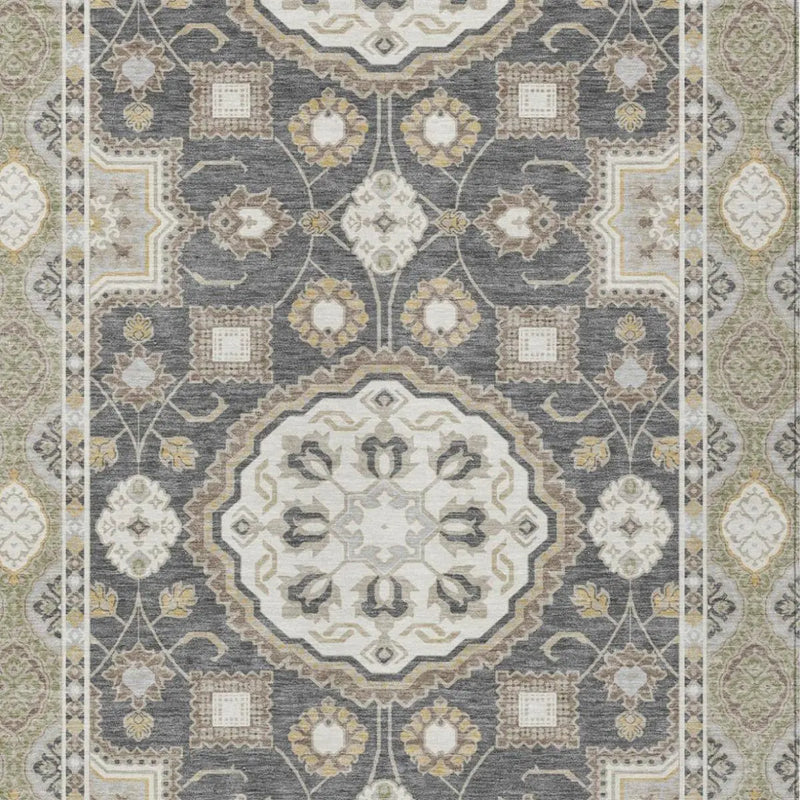 10' X 14' Graphite And Gray Floral Medallion Washable Indoor Outdoor Area Rug Homeroots Outdoor