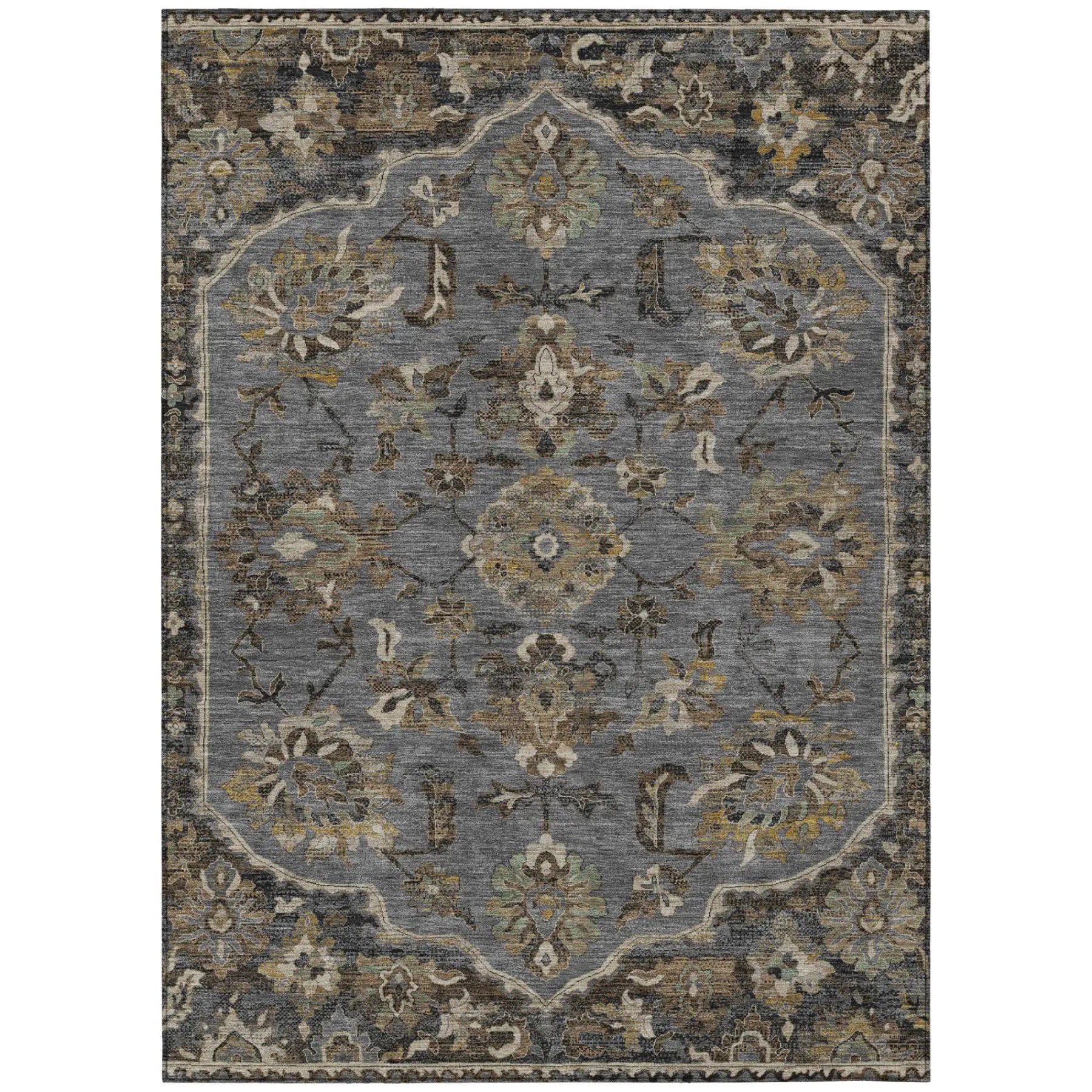 10' X 14' Graphite And Gray Floral Medallion Washable Indoor Outdoor Area Rug Homeroots Outdoor