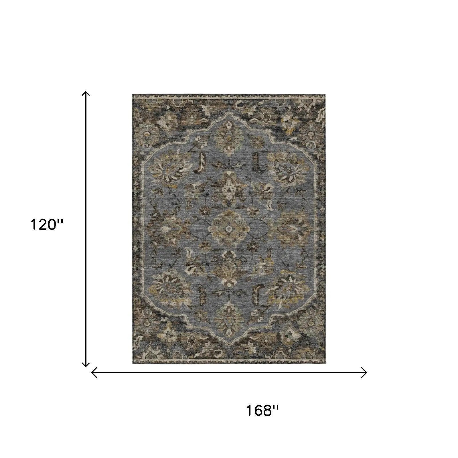 10' X 14' Graphite And Gray Floral Medallion Washable Indoor Outdoor Area Rug Homeroots Outdoor