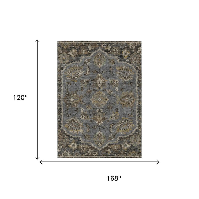 10' X 14' Graphite And Gray Floral Medallion Washable Indoor Outdoor Area Rug Homeroots Outdoor