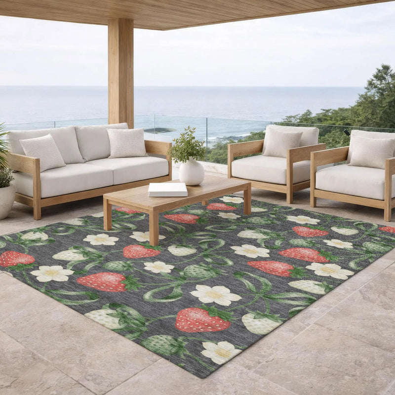10' X 14' Graphite And Gray Floral Washable Indoor Outdoor Area Rug Homeroots Outdoor