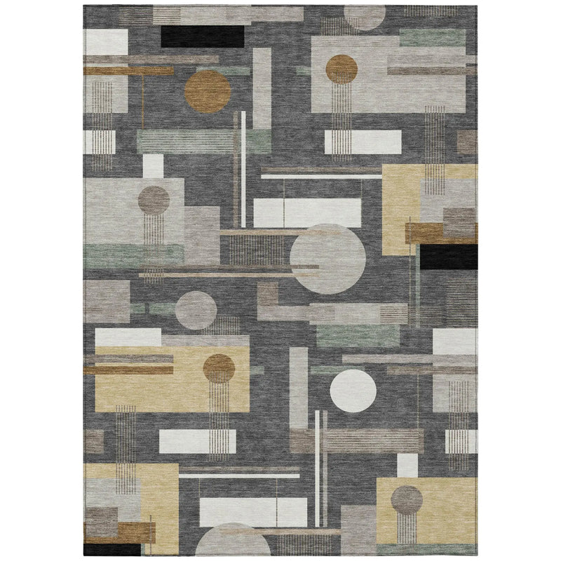 10' X 14' Graphite And Gray Geometric Washable Indoor Outdoor Area Rug Homeroots Outdoor