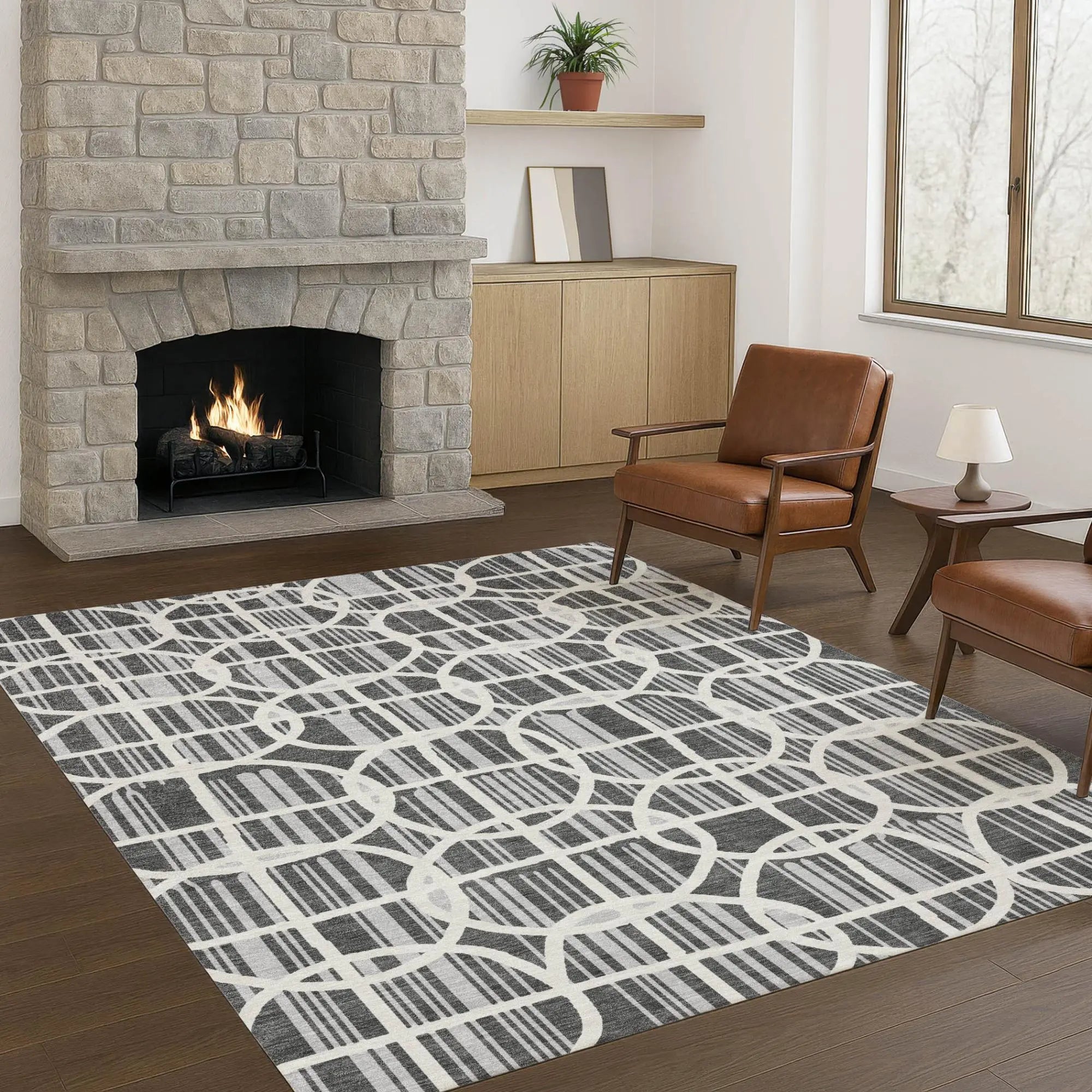 10' X 14' Graphite And Gray Geometric Washable Indoor Outdoor Area Rug Homeroots Outdoor