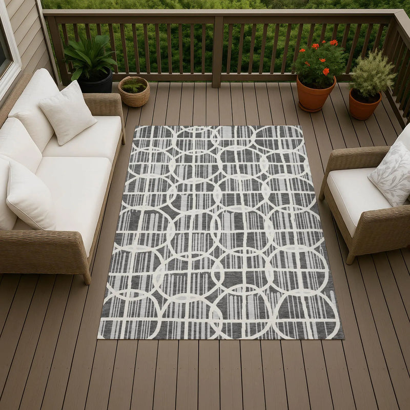 10' X 14' Graphite And Gray Geometric Washable Indoor Outdoor Area Rug Homeroots Outdoor