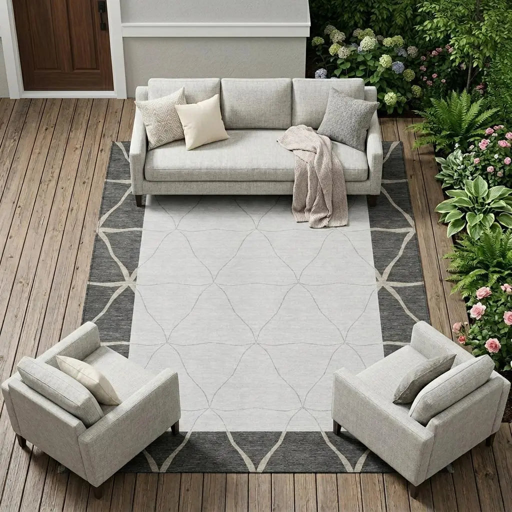 10' X 14' Graphite And Gray Geometric Washable Indoor Outdoor Area Rug Homeroots Outdoor