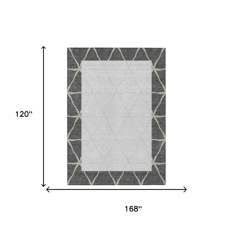 10' X 14' Graphite And Gray Geometric Washable Indoor Outdoor Area Rug Homeroots Outdoor