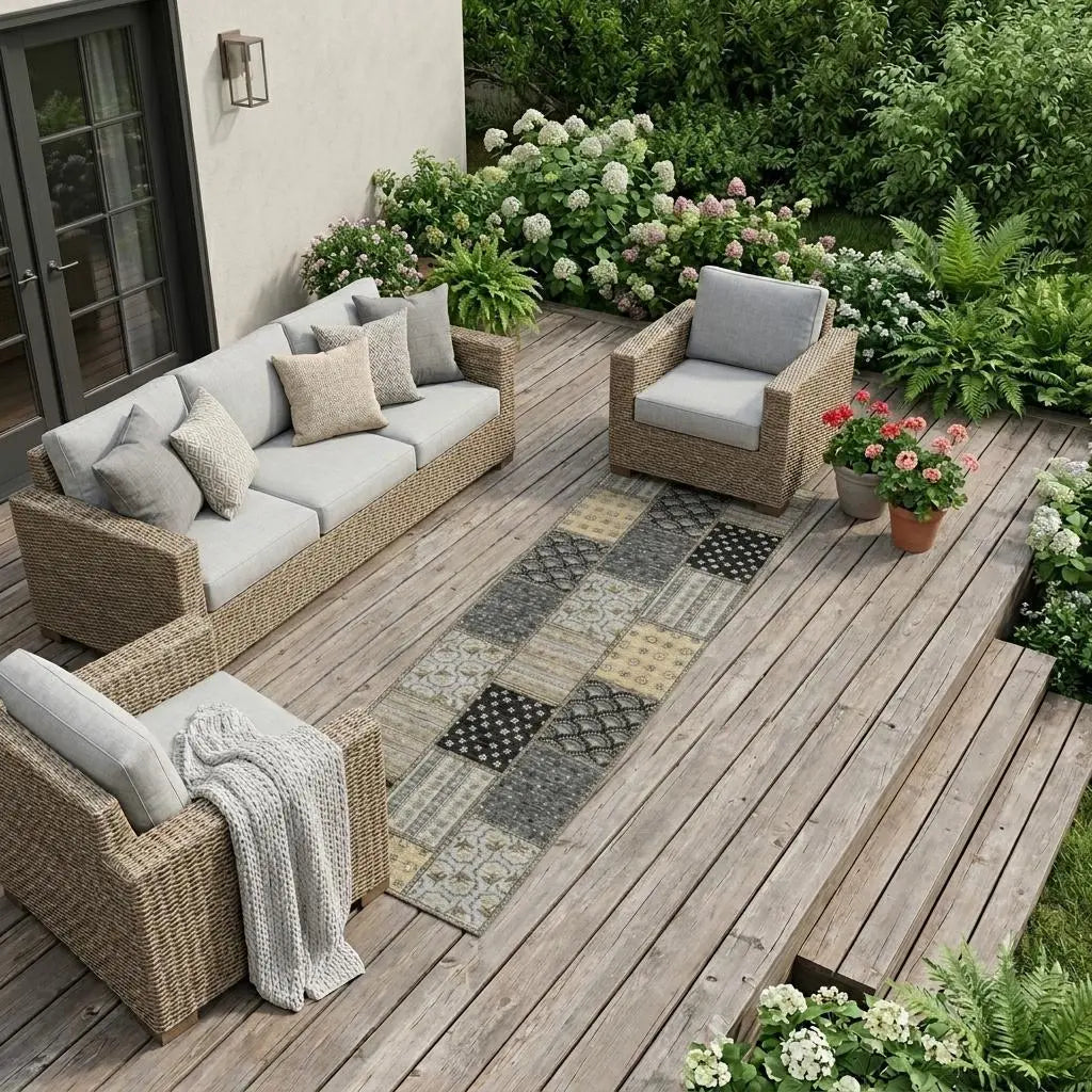 10' X 14' Graphite And Gray Patchwork Washable Indoor Outdoor Area Rug Homeroots Outdoor