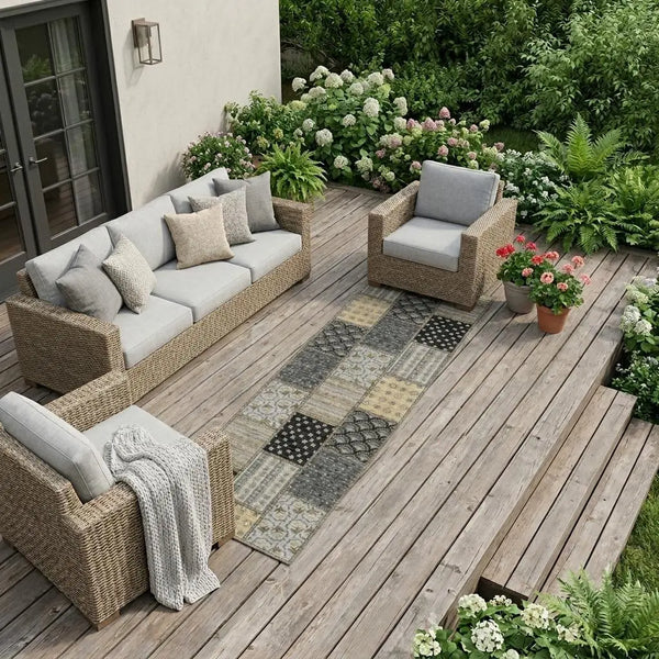 10' X 14' Graphite And Gray Patchwork Washable Indoor Outdoor Area Rug Homeroots Outdoor