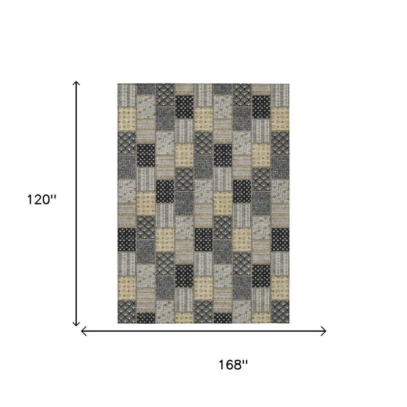 10' X 14' Graphite And Gray Patchwork Washable Indoor Outdoor Area Rug Homeroots Outdoor