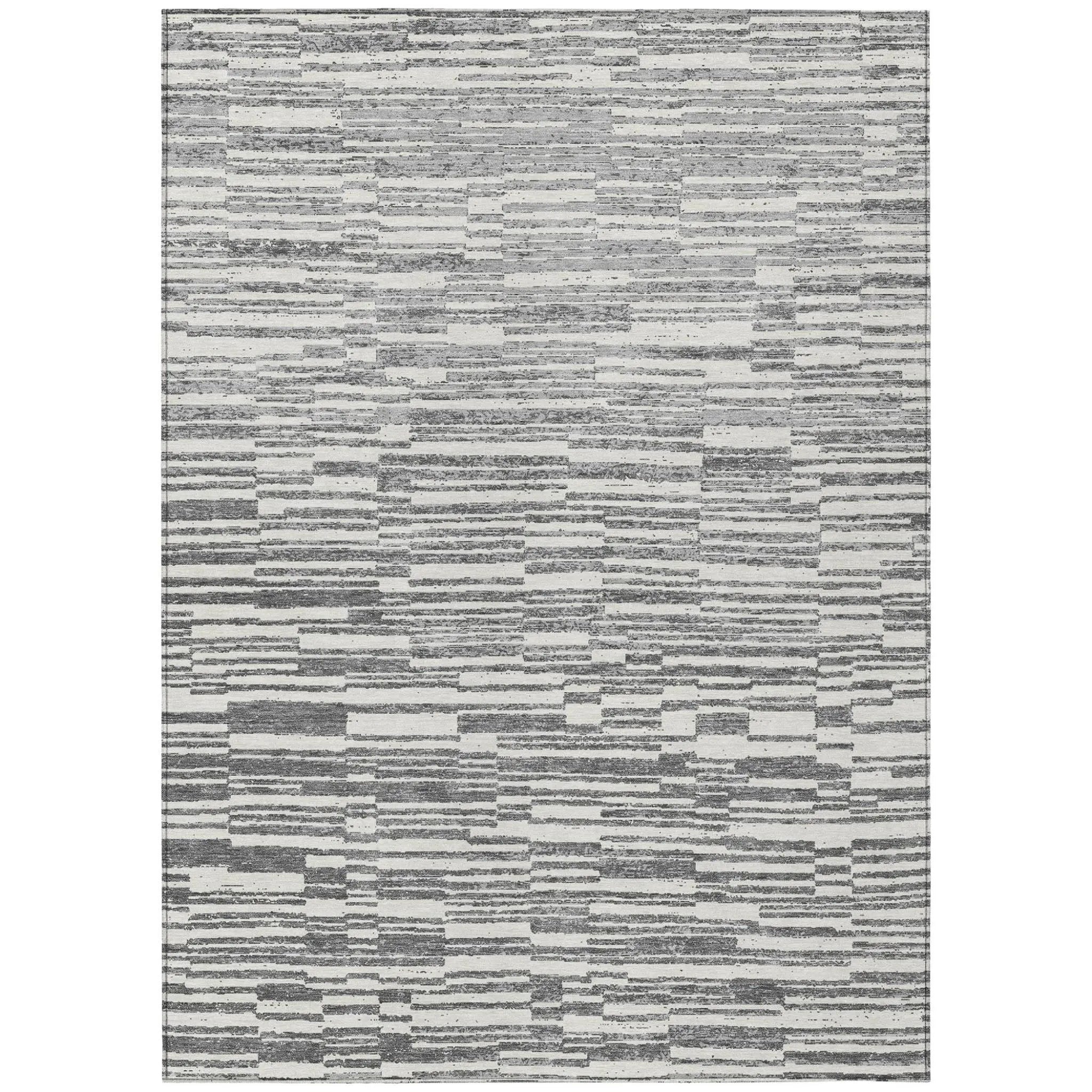 10' X 14' Graphite And Gray Striped Washable Indoor Outdoor Area Rug Homeroots Outdoor