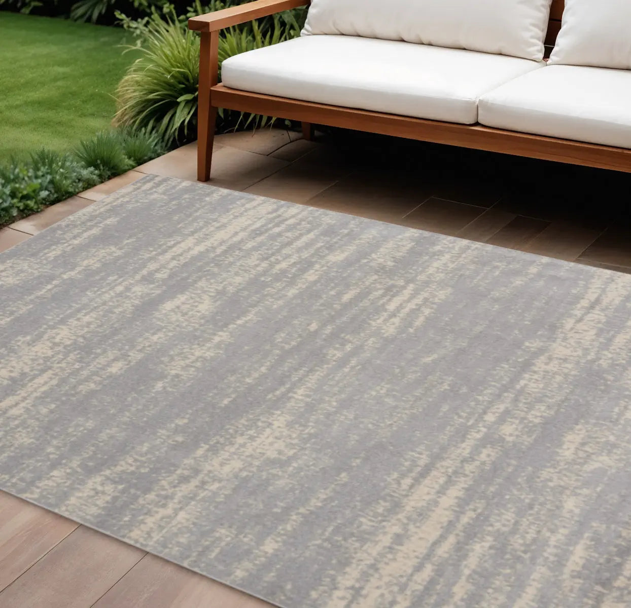 10' X 14' Gray And Beige Abstract Indoor Outdoor Area Rug Homeroots Outdoor