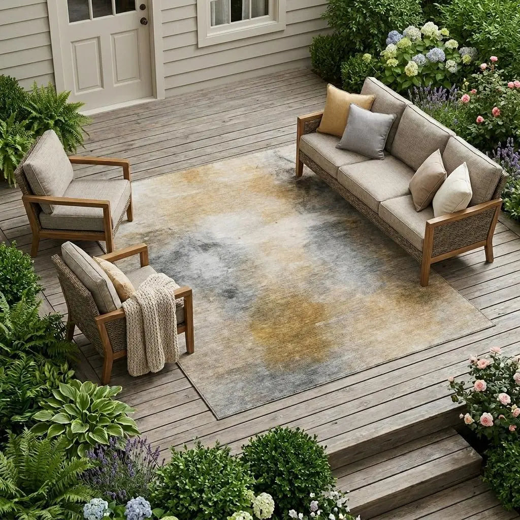 10' X 14' Gray And Beige Abstract Washable Indoor Outdoor Area Rug Homeroots Outdoor