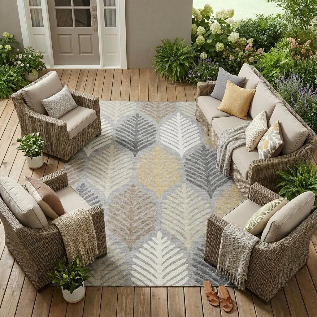 10' X 14' Gray And Beige Floral Washable Indoor Outdoor Area Rug Homeroots Outdoor