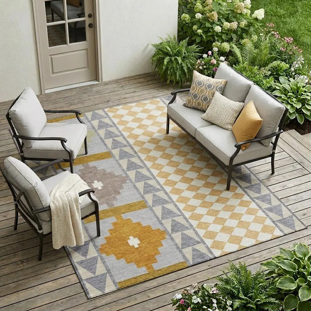 10' X 14' Gray And Beige Southwestern Washable Indoor Outdoor Area Rug Homeroots Outdoor