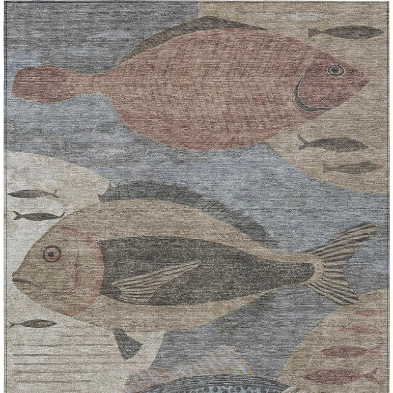10' X 14' Gray And Beige Tropical Fish Washable Indoor Outdoor Area Rug Homeroots Outdoor