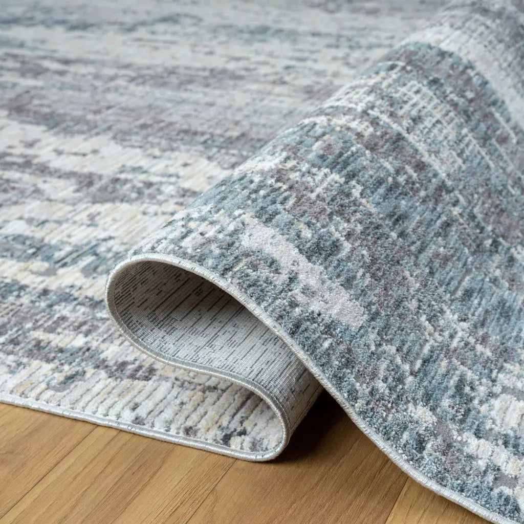 10' X 14' Gray And Blue Abstract Washable Area Rug Homeroots Home Decor