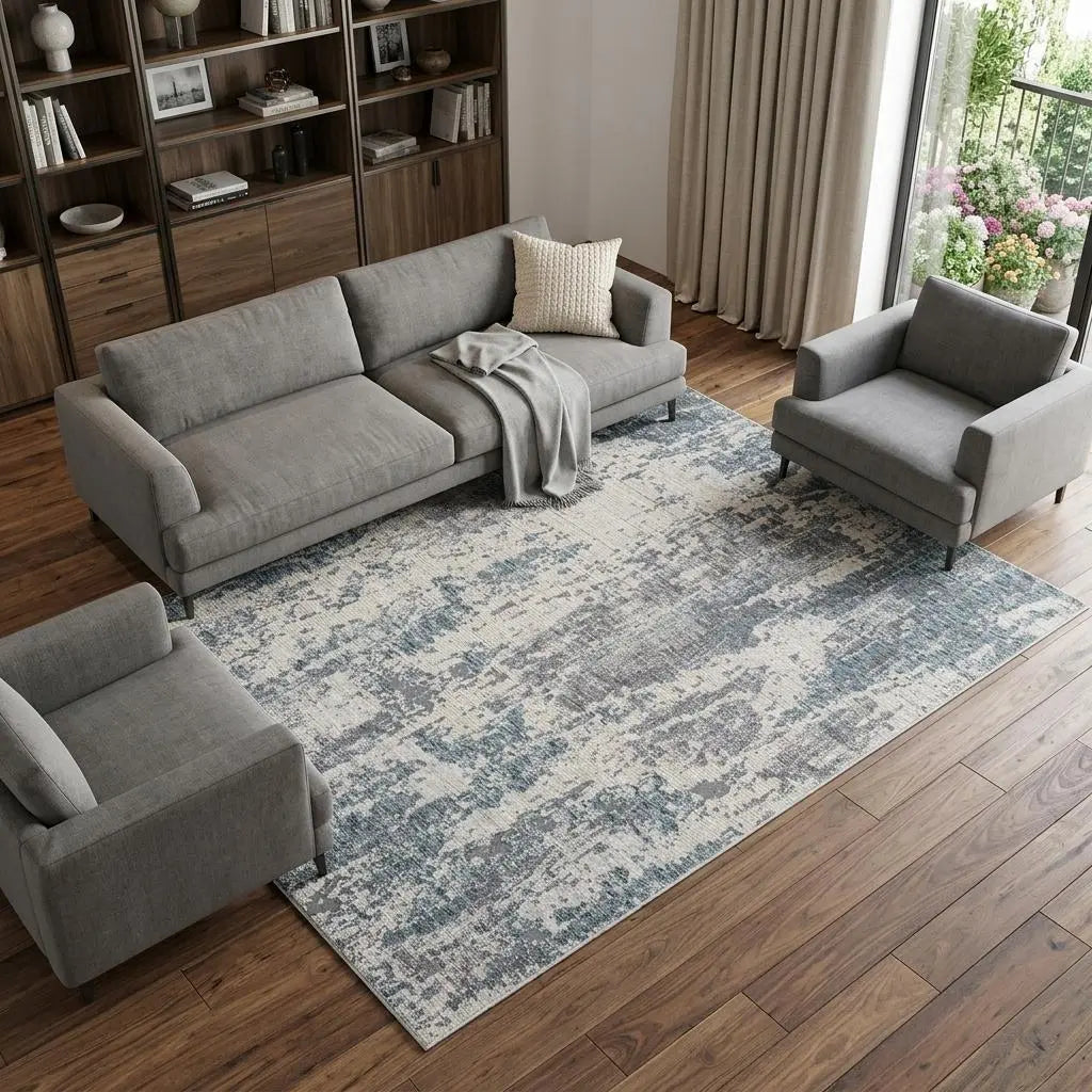 10' X 14' Gray And Blue Abstract Washable Area Rug Homeroots Home Decor