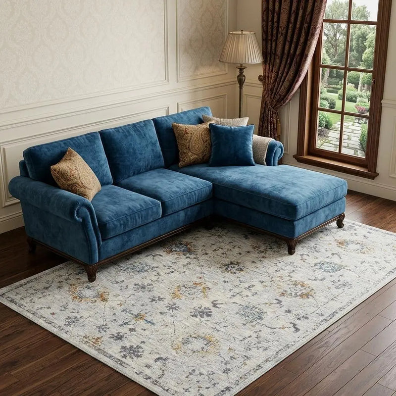 10' X 14' Gray And Blue Floral Area Rug Homeroots Home Decor