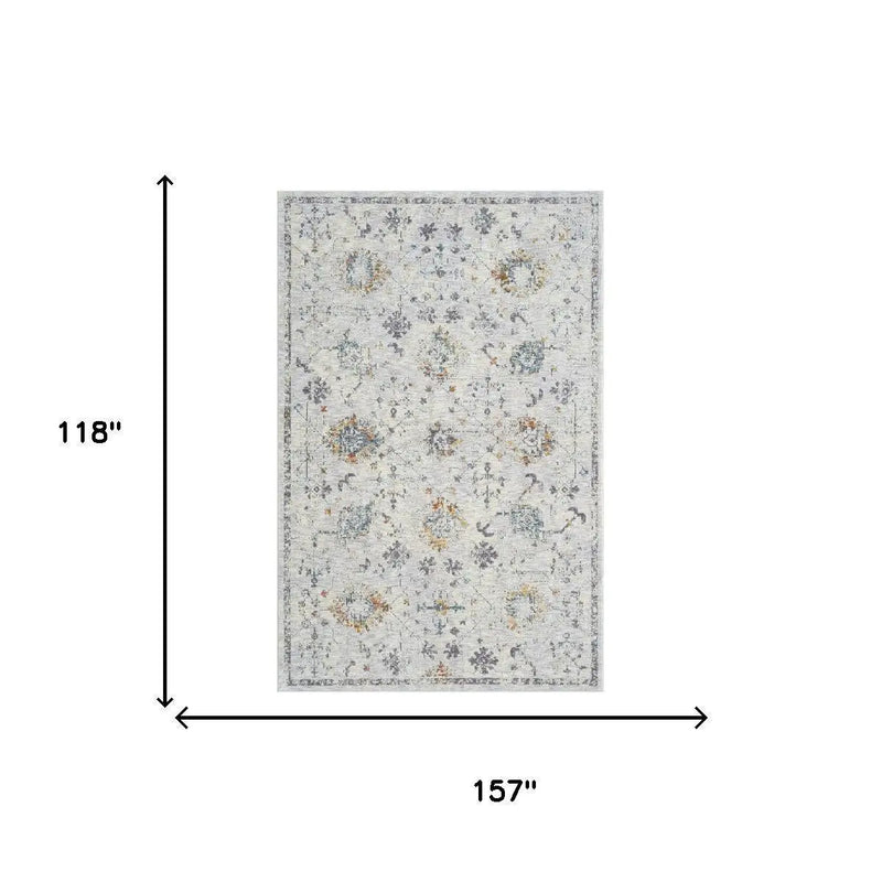 10' X 14' Gray And Blue Floral Area Rug Homeroots Home Decor