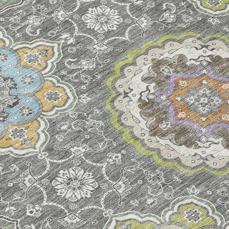 10' X 14' Gray And Brown Floral Medallion Washable Indoor Outdoor Area Rug Homeroots Outdoor