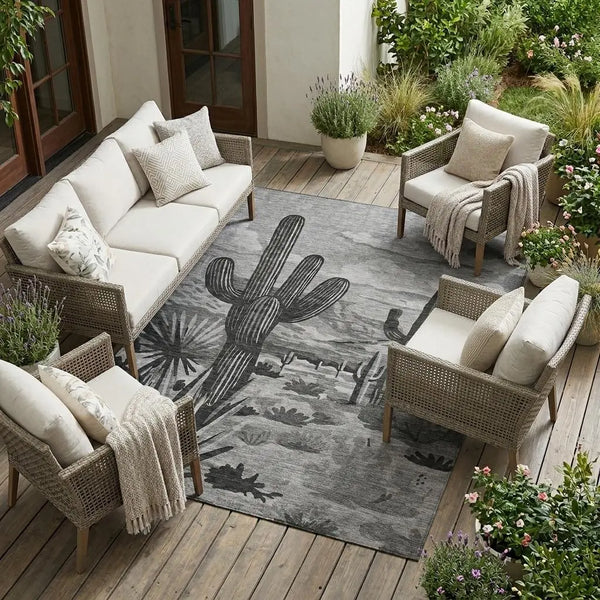 10' X 14' Gray And Charcoal Trees Washable Indoor Outdoor Area Rug Homeroots Outdoor
