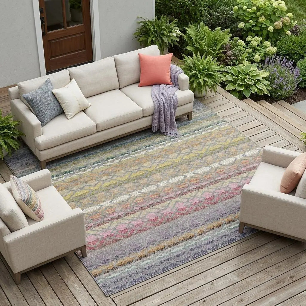 10' X 14' Gray And Chocolate Striped Washable Indoor Outdoor Area Rug Homeroots Outdoor
