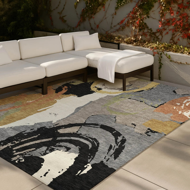 10' X 14' Gray And Copper Abstract Washable Indoor Outdoor Area Rug Homeroots Outdoor