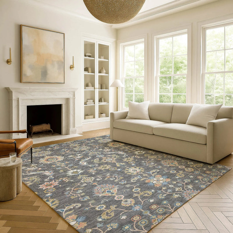 10' X 14' Gray And Denim Blue Abstract Washable Indoor Outdoor Area Rug Homeroots Outdoor