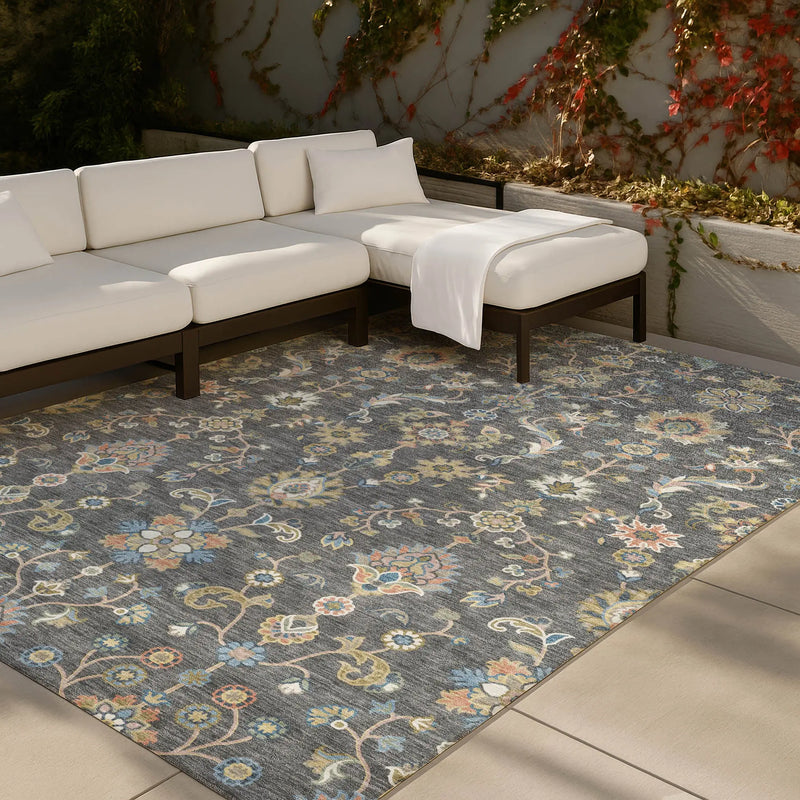 10' X 14' Gray And Denim Blue Abstract Washable Indoor Outdoor Area Rug Homeroots Outdoor