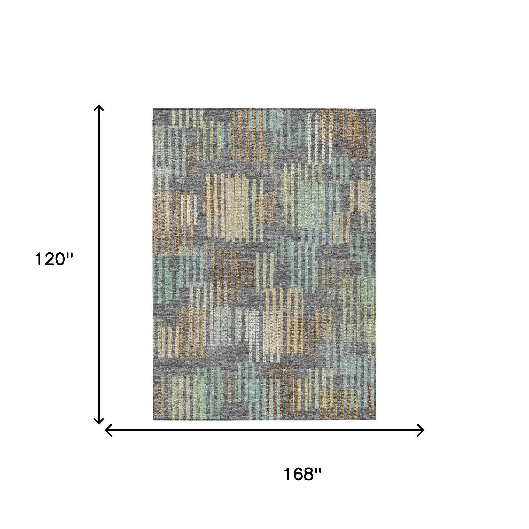 10' X 14' Gray And Fern Green Striped Washable Indoor Outdoor Area Rug Homeroots Outdoor