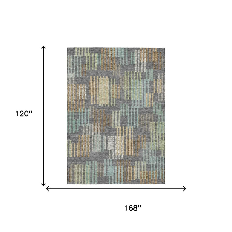 10' X 14' Gray And Fern Green Striped Washable Indoor Outdoor Area Rug Homeroots Outdoor