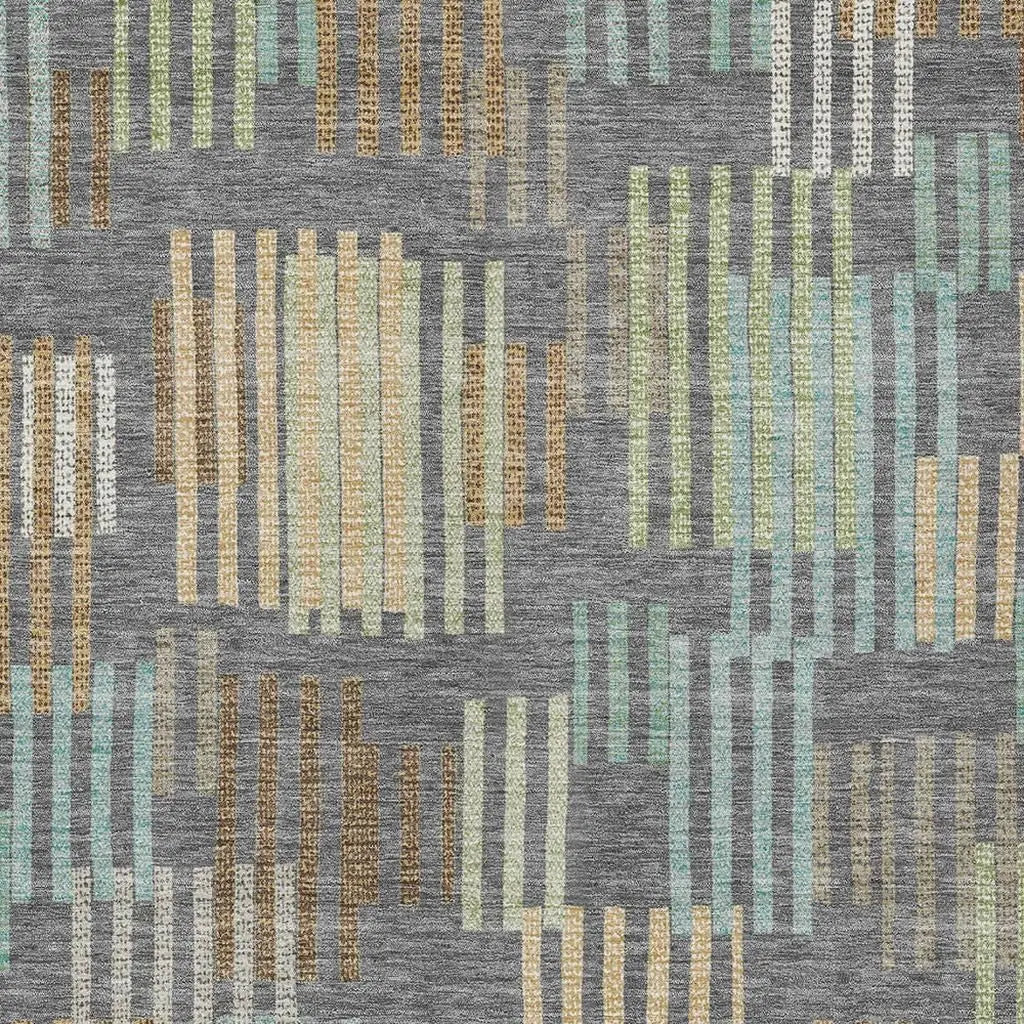 10' X 14' Gray And Fern Green Striped Washable Indoor Outdoor Area Rug Homeroots Outdoor